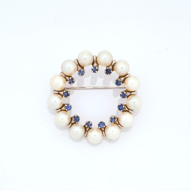 Hauptbild zu Objekt, Brosche mit Perlen und Saphiren, 180C 756
