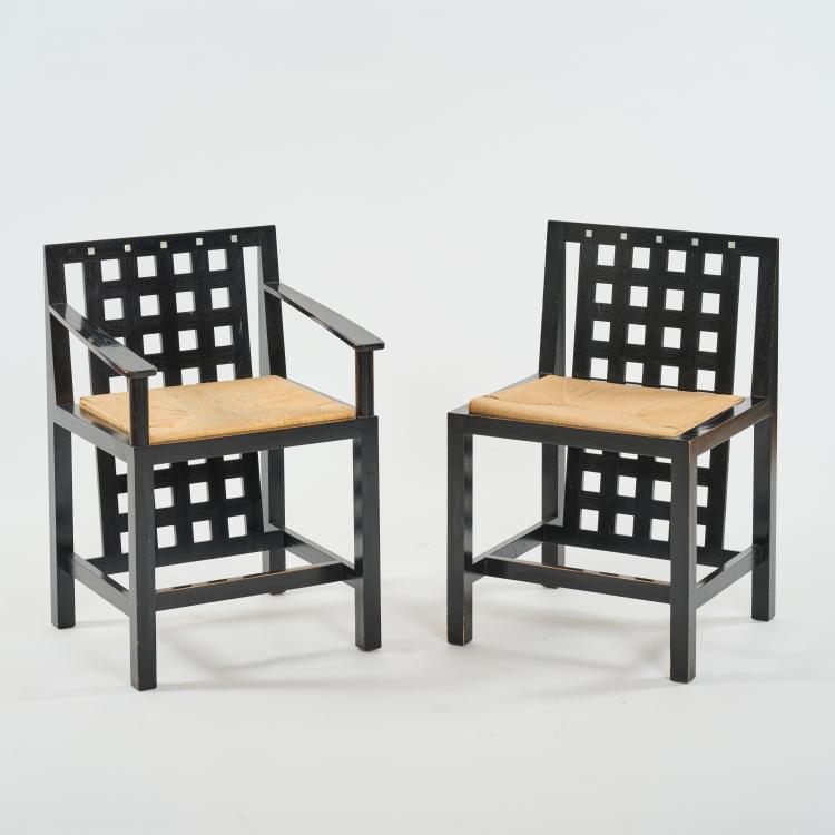 Bild 1 zu Objekt, Vier St&uuml;hle und zwei Armlehnst&uuml;hle 'Candida Cottage Chair', 1918 (Entwurf), Charles Rennie Mackintosh, Cassina, Mailand / Milan, 183A 126