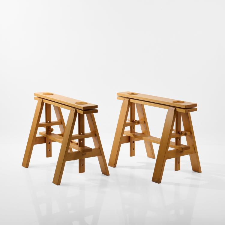Hauptbild zu Objekt, Zwei B&ouml;cke f&uuml;r Tisch 'Leonardo' - '2650', 1969 (Entwurf), Achille Castiglioni, Zanotta, Nova Milanese, 183A 415