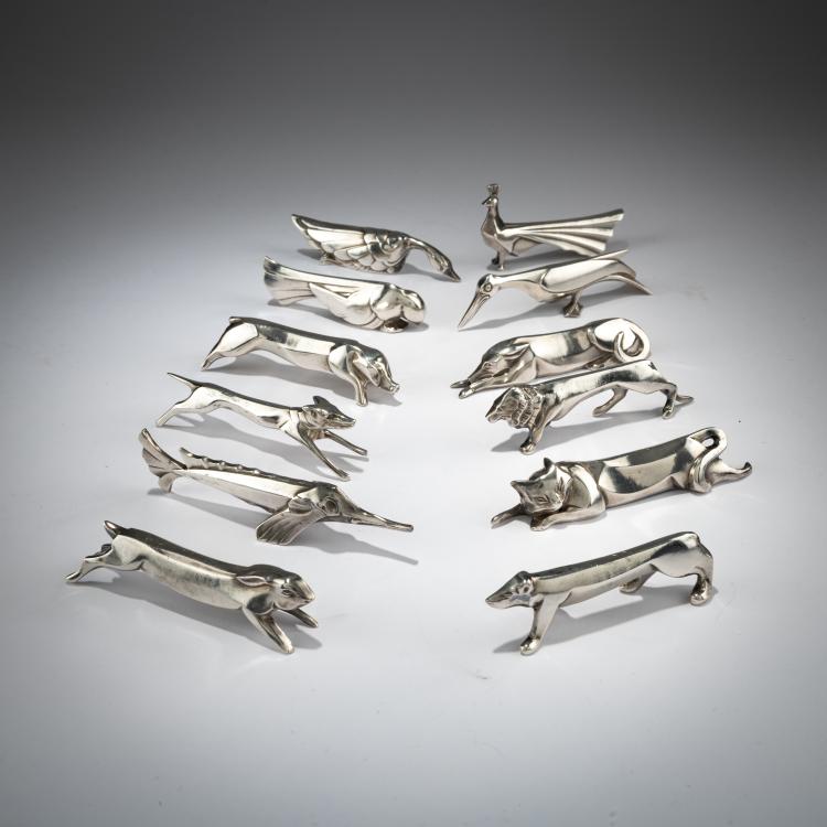 Bild 2 zu Objekt, Zw&ouml;lf Messerb&auml;nkchen in Etui, um 1925, Christofle, Paris, 180A 219