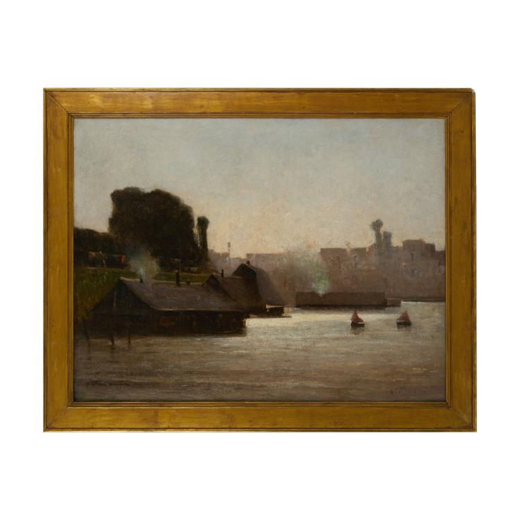Bild 1 zu Objekt, View of boathouses from the water, 1882, Leon Gustave Ravanne, 181C 721