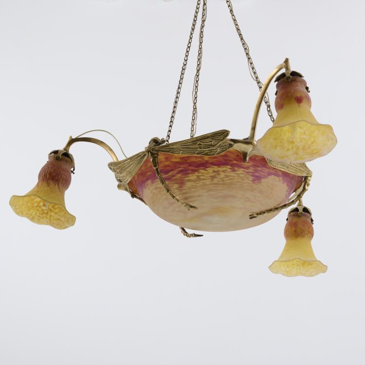 Bild 1 zu Objekt, Ceiling light with dragonflies, c. 1910, Daum Fr&egrave;res, Nancy, 182A 60