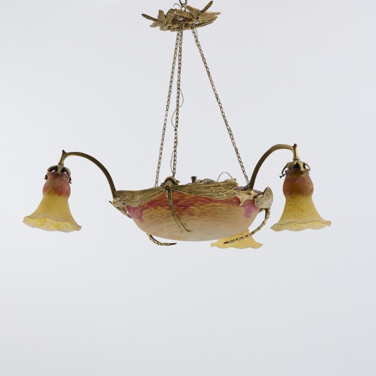 Bild 4 zu Objekt, Ceiling light with dragonflies, c. 1910, Daum Fr&egrave;res, Nancy, 182A 60