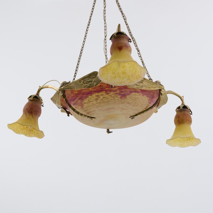 Bild 5 zu Objekt, Ceiling light with dragonflies, c. 1910, Daum Fr&egrave;res, Nancy, 182A 60