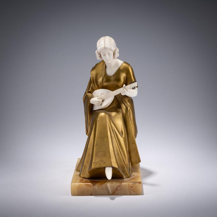 Hauptbild zu Objekt, Chryselephantin-Figur 'Mandolinenspielerin', 1920, Gerhard Schliepstein, Gladenbeck, Berlin / Br&auml;unlich & Langlotz, 182A 288