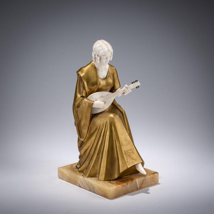 Bild 1 zu Objekt, Chryselephantin-Figur 'Mandolinenspielerin', 1920, Gerhard Schliepstein, Gladenbeck, Berlin / Br&auml;unlich & Langlotz, 182A 288