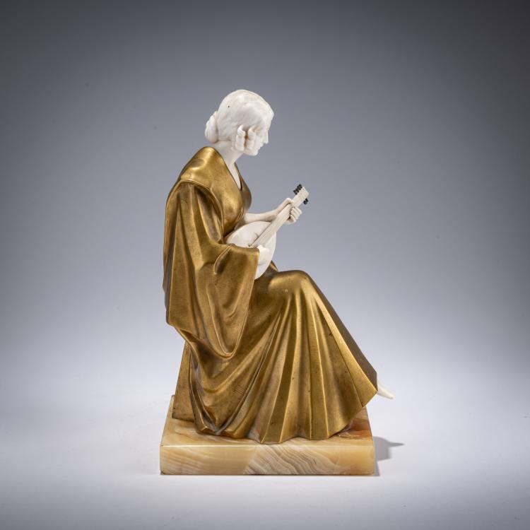 Bild 2 zu Objekt, Chryselephantin-Figur 'Mandolinenspielerin', 1920, Gerhard Schliepstein, Gladenbeck, Berlin / Br&auml;unlich & Langlotz, 182A 288