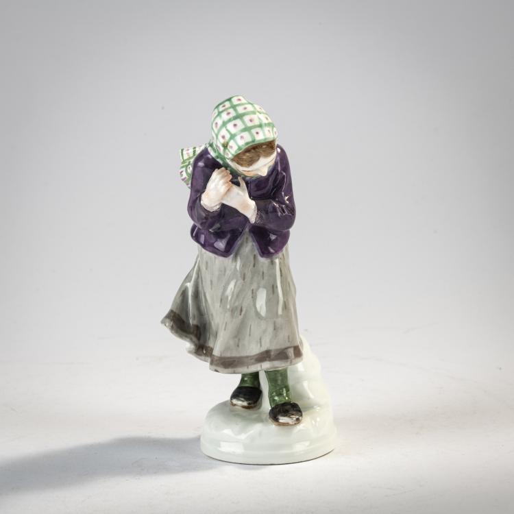 Hauptbild zu Objekt, 'Girl fending off Snowballs', 1905-10, Alfred Otto Adalbert K&ouml;nig, Meissen, KPM, 182A 409