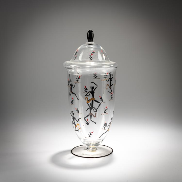 Hauptbild zu Objekt, Lidded goblet 'Danzatrice nere', 1928/29, Luigi Zecchin, S.A.I.A.R. - Ferro Toso; S.A.L.I.R., Murano, 181B 558
