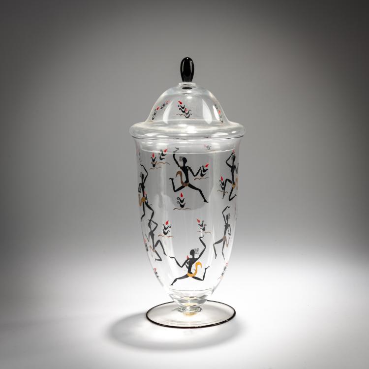 Bild 1 zu Objekt, Lidded goblet 'Danzatrice nere', 1928/29, Luigi Zecchin, S.A.I.A.R. - Ferro Toso; S.A.L.I.R., Murano, 181B 558