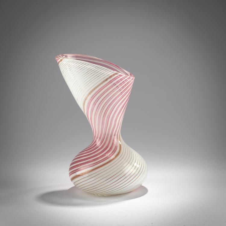 Hauptbild zu Objekt, Vase 'Filigrana semplice a fascia bianca rosa', 1953, Dino Martens, Toso, Aureliano, Murano, 181B 668