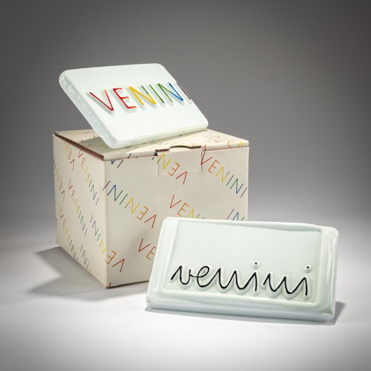 Hauptbild zu Objekt, Two 'Venini' advertising signs in 'Lattimo' glass, c. 1965 - 2019, Venini, Murano, 181B 704