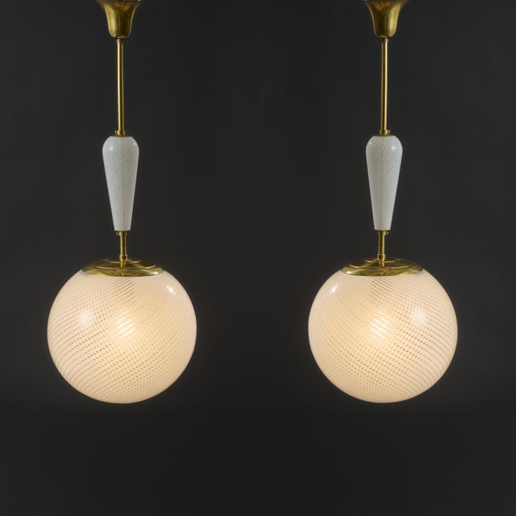 Hauptbild zu Objekt, Two 'Reticello' ceiling lights, c. 1940, Carlo Scarpa, Venini, Murano, 181A 206