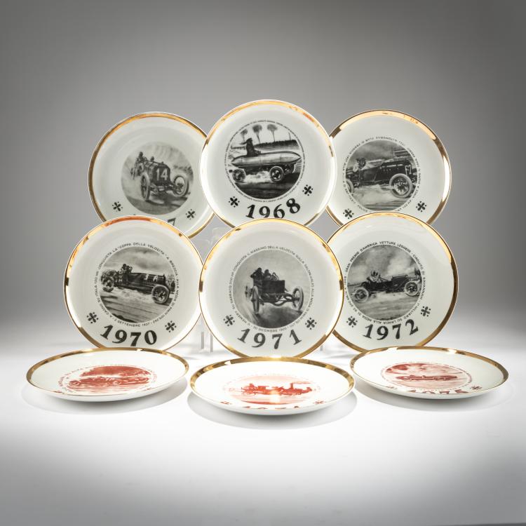 Hauptbild zu Objekt, Nine plates from the series '50 Salone Internationale dell'Automobile di Torino', 1967-75, Piero Fornasetti, Fornasetti, Mailand / Milan, 181A 348