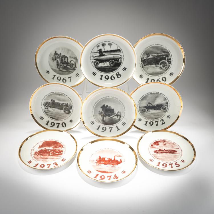 Bild 1 zu Objekt, Nine plates from the series '50 Salone Internationale dell'Automobile di Torino', 1967-75, Piero Fornasetti, Fornasetti, Mailand / Milan, 181A 348