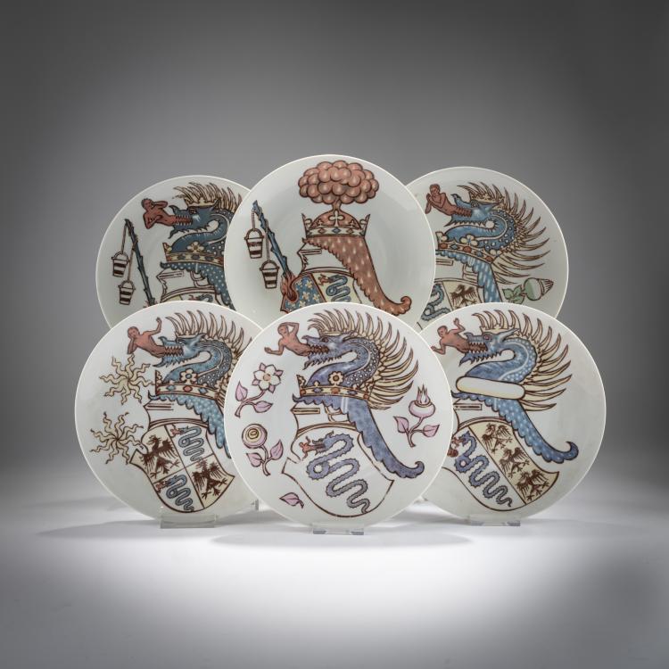Hauptbild zu Objekt, Six plates from the series 'Iconografia degli stemmi Viscontei', 1970s, Piero Fornasetti, Fornasetti, Mailand / Milan; Alfa Romeo, Mailand / Milan, 181A 349