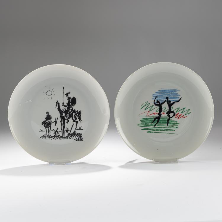 Hauptbild zu Objekt, Zwei Teller 'Don Quijote' und T&auml;nzer in Landschaft, 1970, Pablo Picasso (nach), Bernarduad & Co, Limoges, 181C 737