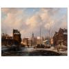 Holländische Stadt im Winter mit Schlittschuhläufern, wohl 1890er Jahre