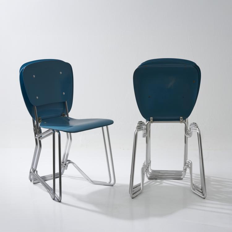 Hauptbild zu Objekt, Twelve 'Aluflex' folding chairs, 1951, Armin Wirth, Zieringer KG, Metallwerk 614, Bernstein / Schweiz / Switzerland, 181A 280