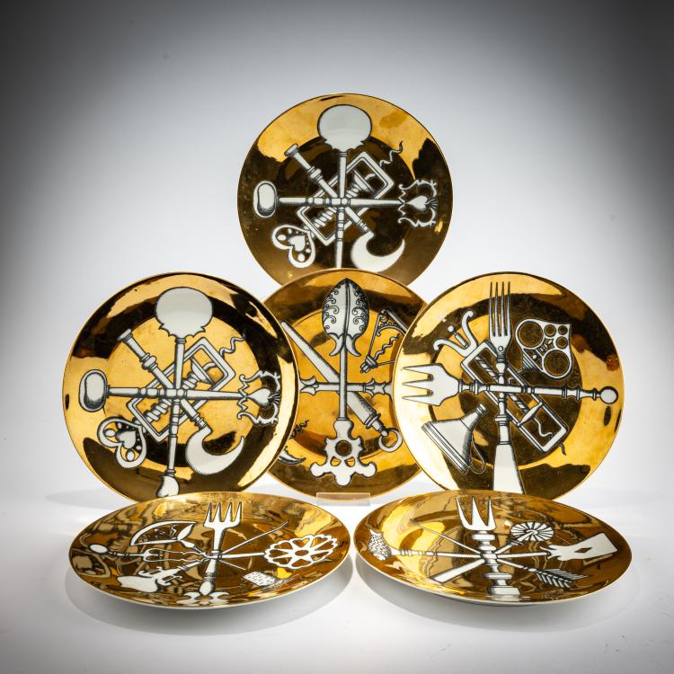 Bild 1 zu Objekt, Six plates from the 'Posateria' series, 1956 (design), Piero Fornasetti, Fornasetti, Mailand / Milan, 181A 335