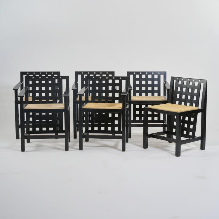 Bild 1 zu Objekt, 5 armchairs 'Candida Cottage Chair - DS 3', 1 chair 'Candida Cottage Chair', 1918 (design), Charles Rennie Mackintosh, Cassina, Mailand / Milan, 182B 491