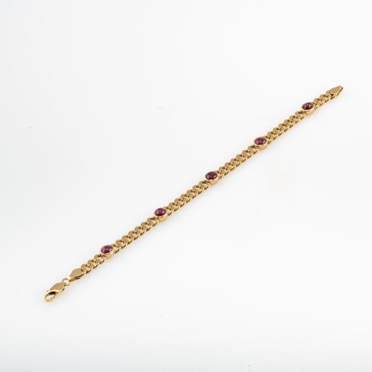 Hauptbild zu Objekt, Curb bracelet with ruby cabochons, 182D 1123
