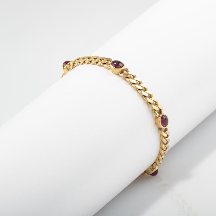 Bild 1 zu Objekt, Curb bracelet with ruby cabochons, 182D 1123