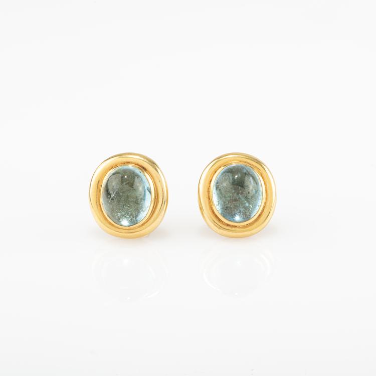 Hauptbild zu Objekt, Pair of stud earrings with aquamarine cabochons, Damm, Jutta, M&uuml;nchen / Munich, 182D 1111