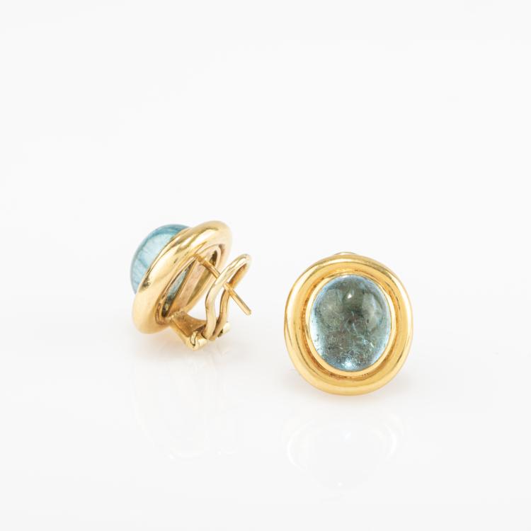 Bild 1 zu Objekt, Pair of stud earrings with aquamarine cabochons, Damm, Jutta, M&uuml;nchen / Munich, 182D 1111
