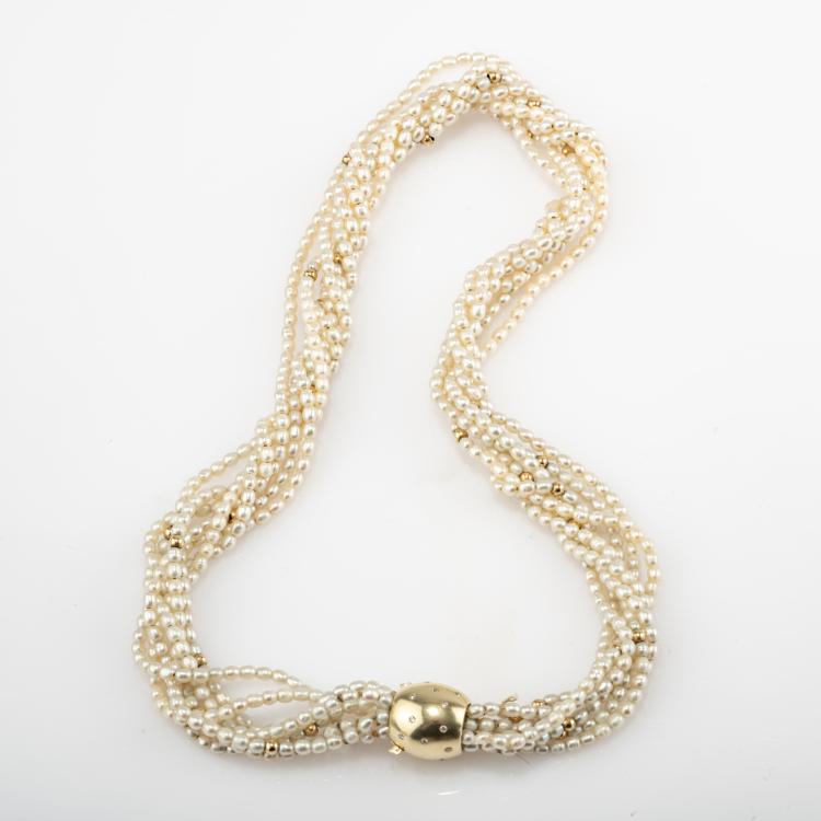 Bild 1 zu Objekt, Multi-strand pearl necklace with gold clasp, 182D 1100