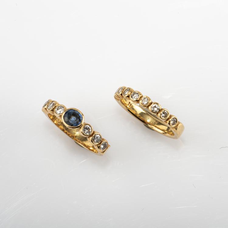 Bild 1 zu Objekt, Two stackable rings with sapphire and diamonds, Damm, Jutta, M&uuml;nchen / Munich, 182D 1116