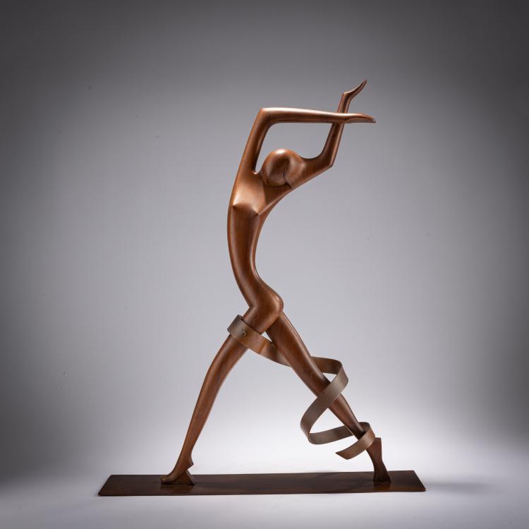 Hauptbild zu Objekt, Holzfigur 'Schreitende' mit Band, nach 1945,  Hagenauer, Hagenauer, Wien / Vienna, 