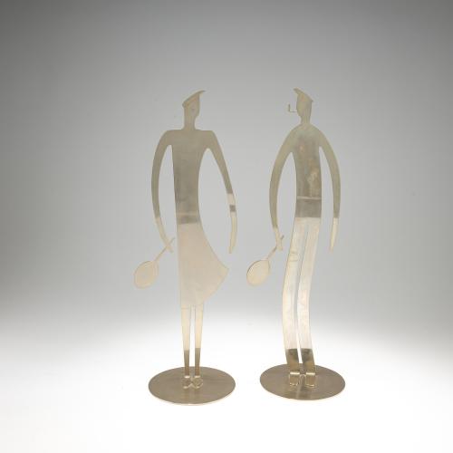 Two metal figures 'Tennis Players', c. 1950