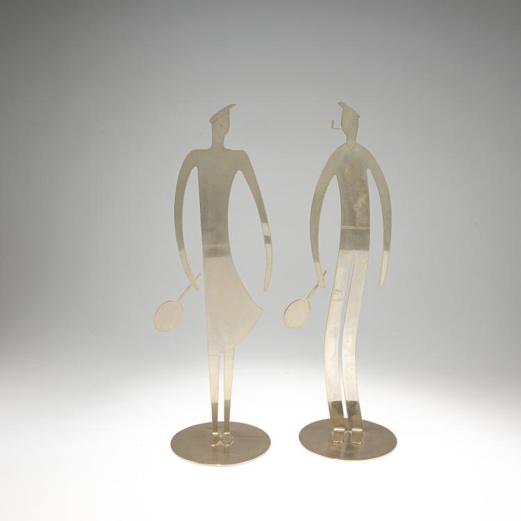 Hauptbild zu Objekt, Two metal figures 'Tennis Players', c. 1950, Franz Hagenauer (attributed), Hagenauer, Wien / Vienna, 182A 271
