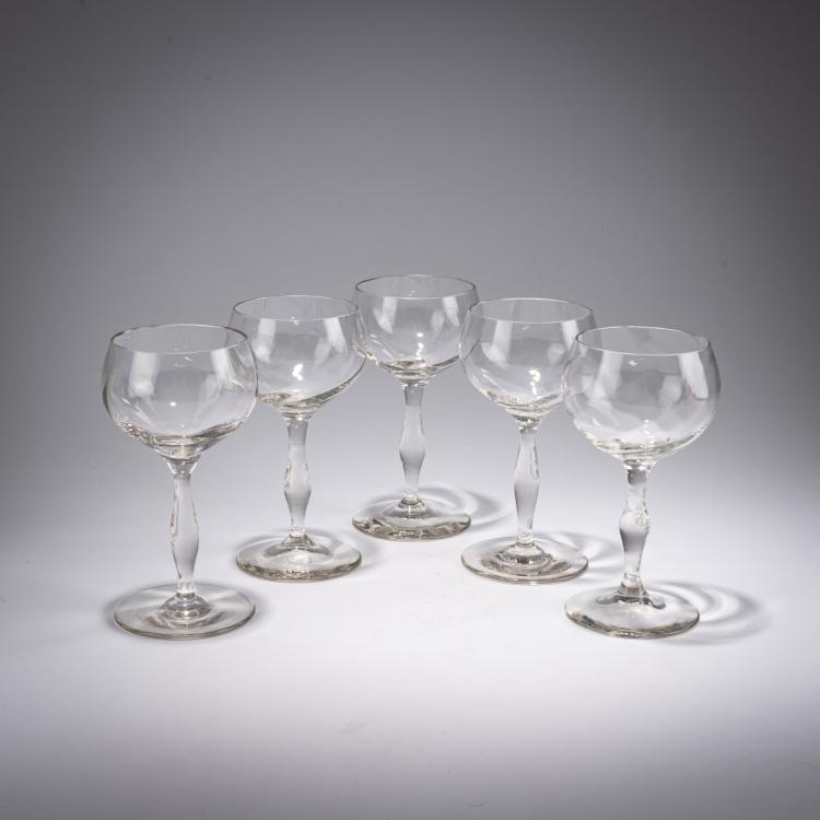 Bild 1 zu Objekt, Five southern wine glasses, 1901, Hans Christiansen, Theresienthaler Krystallglasfabrik / Theresienthal, 182A 247