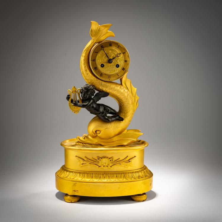 Hauptbild zu Objekt, Empire or Charles XVIII mantel clock 'au Dauphin', before 1830, Frankreich / France, 182A 301