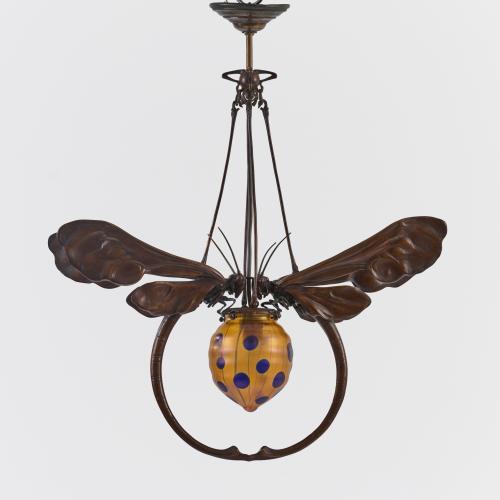 Ceiling light 'Dragonflies' glass lampshade 'with stripes and spots', c. 1903