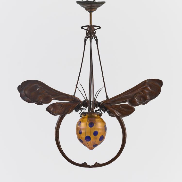 Hauptbild zu Objekt, Ceiling light 'Dragonflies' glass lampshade 'with stripes and spots', c. 1903, Koloman (Umkreis) Moser, &Ouml;sterreich / Austria, 