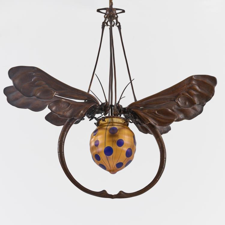 Bild 1 zu Objekt, Ceiling light 'Dragonflies' glass lampshade 'with stripes and spots', c. 1903, Koloman (Umkreis) Moser, &Ouml;sterreich / Austria, 