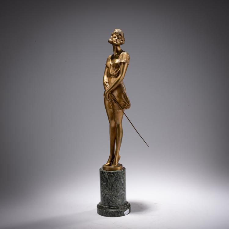 Bild 1 zu Objekt, Bronze figure 'Lady with foil', c. 1925, Bruno Zach, 182A 296