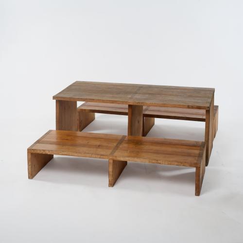 'Rotis-Serie' table, two benches, folding chair, 1971/72