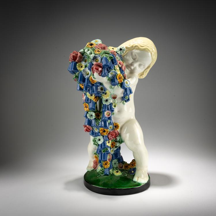 Hauptbild zu Objekt, 'Putto with Flowers (Spring),' c. 1907, Michael Powolny, Vereinigte Wiener und Gmundner Keramik, 182A 371