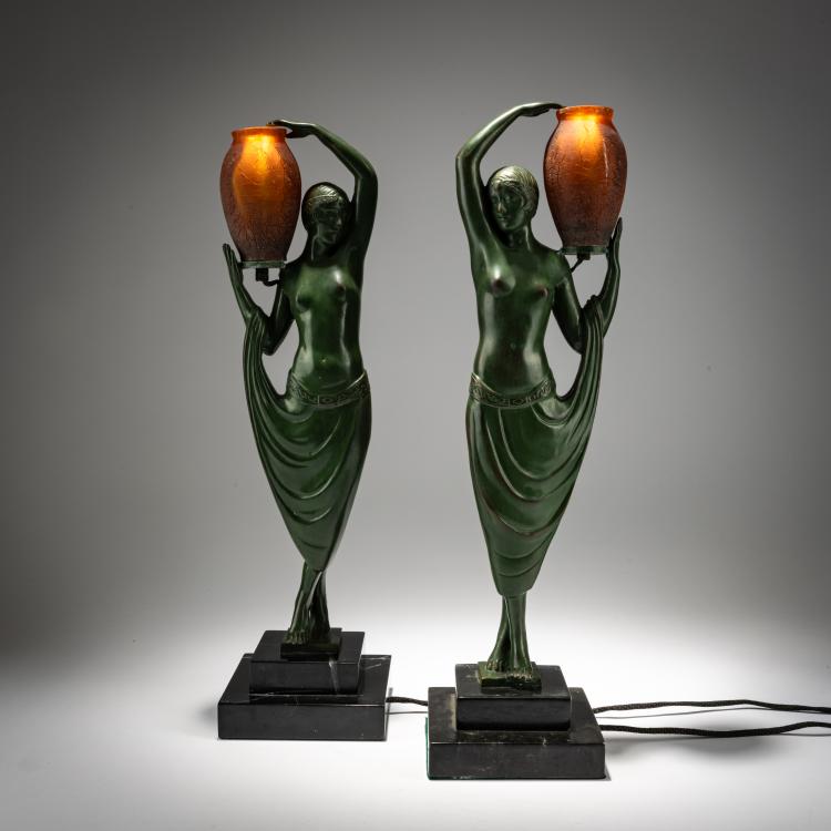 Hauptbild zu Objekt, Zwei fig&uuml;rliche Tischleuchten 'Odaliske', um 1930, Pierre Le Faguays, Le Verrier, Max, Paris, 182A 307