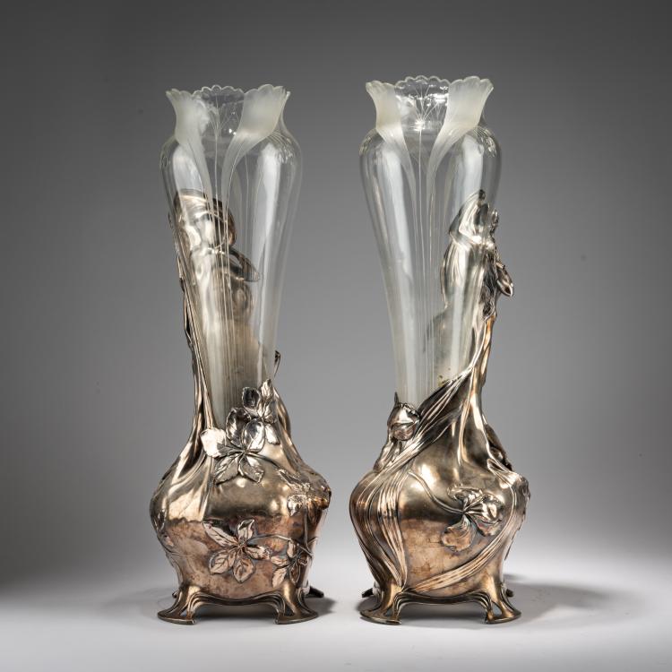 Bild 2 zu Objekt, Two tall vases with plastic figurines, c. 1905, WMF, Geislingen, 182A 464