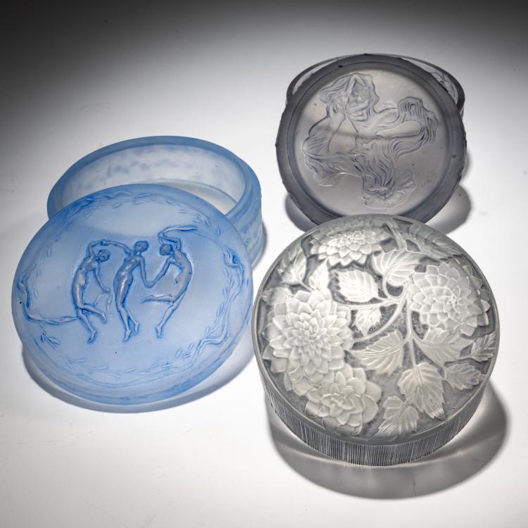 Bild 1 zu Objekt, Drei Dosen, 'L'Origan', 1912, 'Trois Figurines', 1913, 'Meudon', 1924, Ren&eacute; Lalique, Lalique, Wingen-sur-Moder, 182A 144