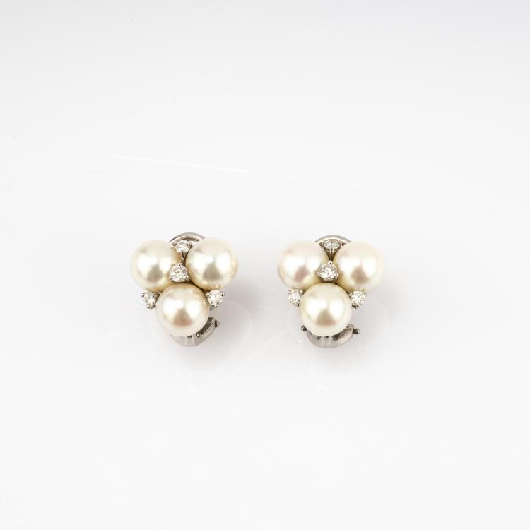 Hauptbild zu Objekt, Paar Ohrstecker mit Perlen und Diamanten, G&uuml;belin, Schweiz / Swiss, 182D 1101