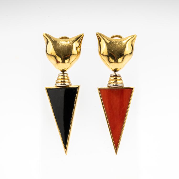 Hauptbild zu Objekt, Pair of earrings with cat heads, S&eacute;vign&eacute;, M&uuml;nchen / Munich, 182D 1131