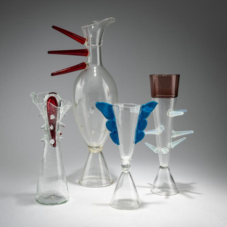 Bild 2 zu Objekt, Karaffe 'Jen Si Dej', Gl&auml;ser 'Neboy' und 'Nettykavka' sowie ein weiteres Glas, um 1987 (Entwurf), Bořek &Scaron;&iacute;pek, Sawaya & Moroni, Mailand / Milan, 183A 20