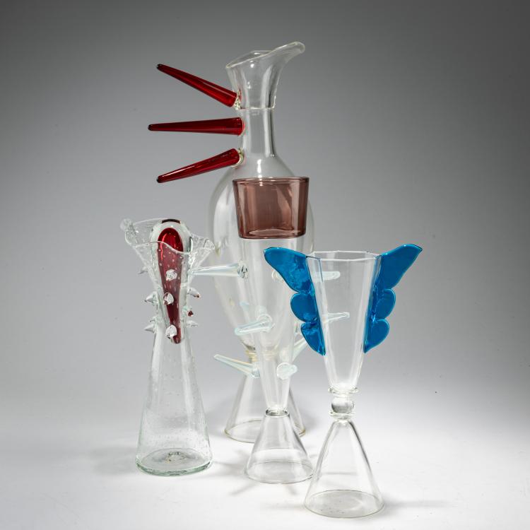 Bild 3 zu Objekt, Karaffe 'Jen Si Dej', Gl&auml;ser 'Neboy' und 'Nettykavka' sowie ein weiteres Glas, um 1987 (Entwurf), Bořek &Scaron;&iacute;pek, Sawaya & Moroni, Mailand / Milan, 183A 20