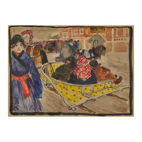 Pferdeschlitten in Russland, circa 1900